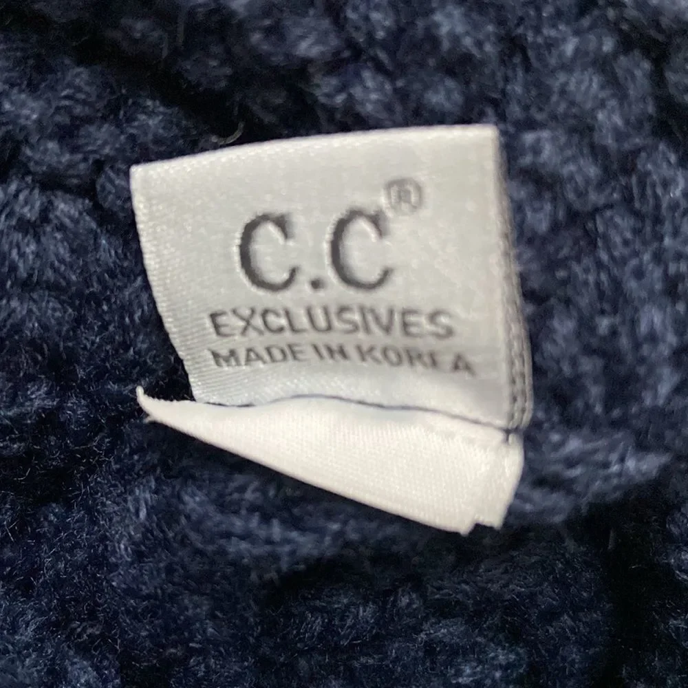 New Navy Monogrammed Haley Pom Pom Knit Hat from C.C Kids